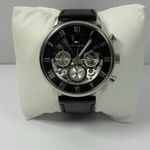 TOMMY HILFIGER LEGEND 1710565 44mm Men’s Watch Black Dial Black Leather Band